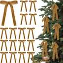 24 Pcs Velvet Bows Christmas Tree Ornaments Vintage Velvet Ribbon Bows for Tree Garland Wreath Indoor Xmas Decorations(5 x 7 Inch,Width of 1",Khaki)