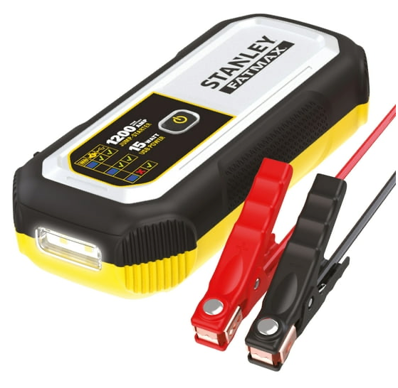 Stanley FatMax 1200A, Lithium Jump Starter with 15 Watt USB-A and USB-C Power, Includes clamps