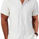 Beninos Men's Short Sleeve Linen Shirt Lightweight Casual Solid Color Summer Button Down Shirt (YM2089 Beige, L)