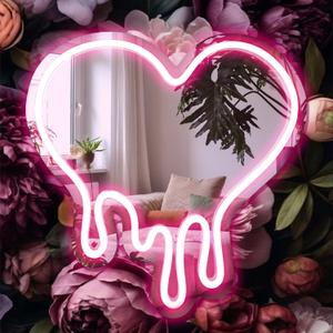DECANIT Heart Neon Sign - Heart-Melting Wall Decor, USB Powered LED Light in Pink, 12"x12" Decorative Wall Mirror.Ideal for Bedroom, Girls Room, Party, Studio, Store Decor. Great Birthday Gifts