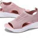 Womens Comfortable Orthopedic Sandals Arch Support Ladies Walking Sport Athletic Sandals Open Toe Slip On Plantar Fasciitis Platform Dress Sandal 2 Inches Heel (Pink), EU 38 Size