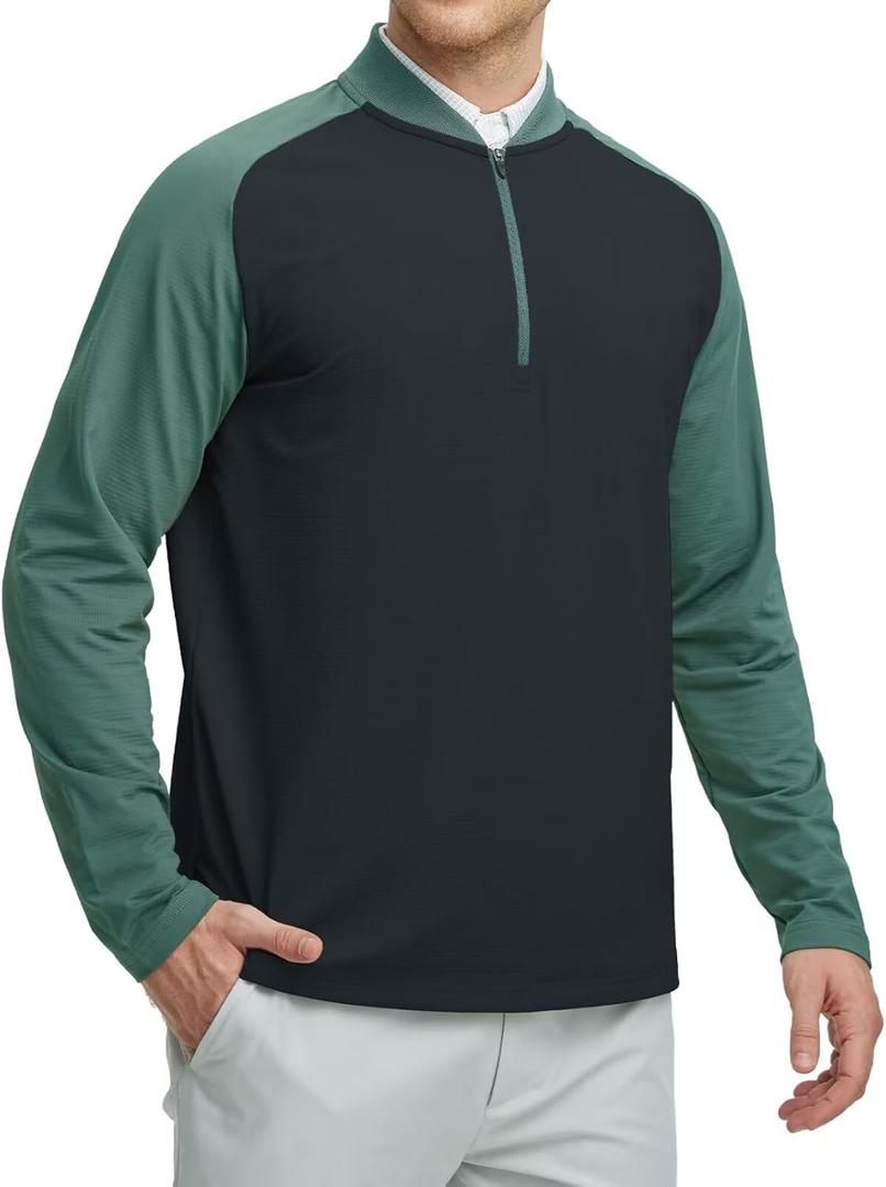 Rouen Quarter Zip Pullover Men Lightweight Performance Collarless Raglan Micro Fleece Midlayer Golf Sport Sweatshirts for Men (3X-Large, Black)