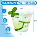 RACETOP 9 oz Clear Plastic Cups 100 packs, Disposable Plastic Party Cups Tumblers, Cocktail Cups, Perfect for Parties, Wedding and Events