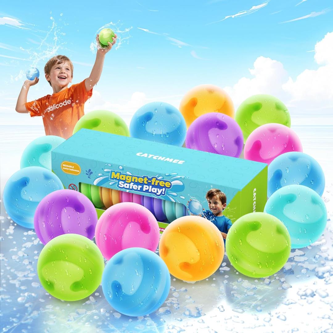 Reusable Water Balloons without Magnets, Silicone Refillable Water splash balls,Quick-Fill, Durable & Leak-Proof, Perfect for Outdoor Summer Water Fun (16PCS)