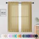 OWENIE Gold Sheer Curtains, 63 Inch Length 2 Panels Set, Soft Voile Drapes for Living Room, Bedroom, Rod Pocket, 2pcs, Each 42" W x 63" L