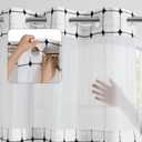 ROSERY No Hook Shower Curtain with Snap in Fabric Liner Set, Boho Farmhouse Black and White Woven Jacquard Grid Shower Curtain for Bathroom with Tassel, Checkered Pattern, 71" W x 74" L