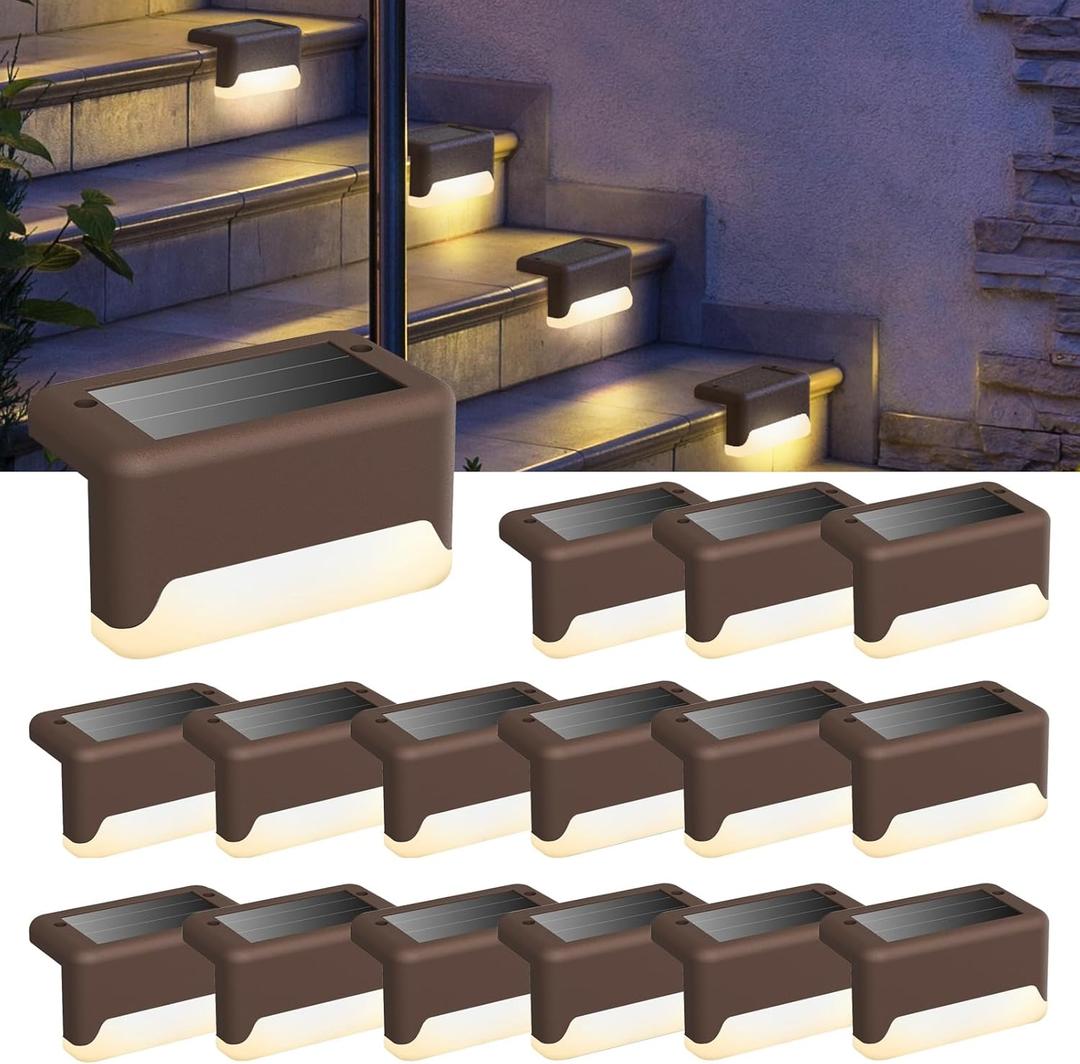 Solar Lights Outdoor Waterproof - 16Pack Motion Sensor Outdoor Lights - Solar String Lights for Outside - Outdoor Solar Lights for Yard,Garden Stair,Deck,Front Step,Front Porch and Patio, Warm White