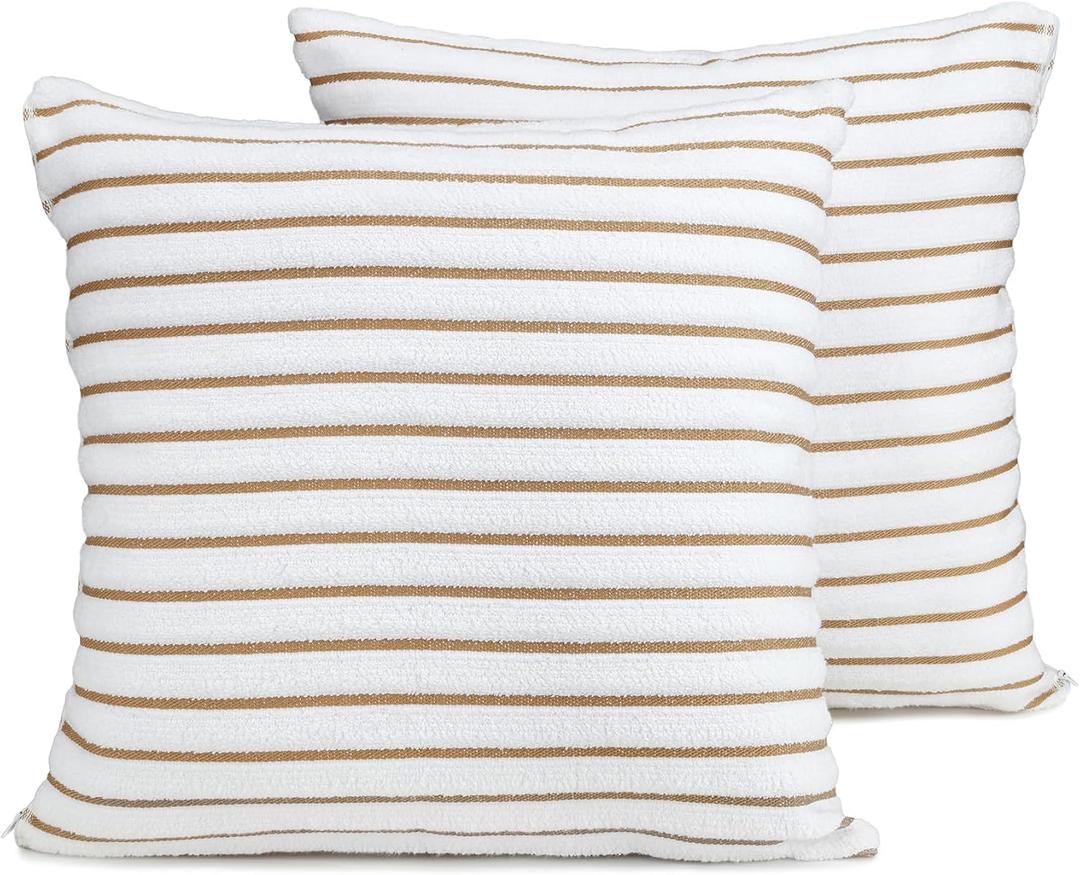 Black & White Brands Brazilian Beach/Pool Towel Pillow Case 17.7"x17.7" - Ultimate Absorbent Luxury 100% Cotton Wave (2 Pillow Cases, Tan Poly Pinstripe)
