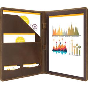 Ringsun Leather Portfolio Organizer for Men Women, Leather Padfolio Business Resume Legal Pad Portfolio Notebook Binder for A4/Pad, Leather Folio Leather Folder, Brown