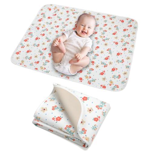 Baby Diaper Changing Pad, 25.6"x19.7" Waterproof Changing Pad Liners with 100% Muslin Cotton Front Top and Leather Back, Soft and Absorbent Portable Changing Mat for Travel, Changing Station