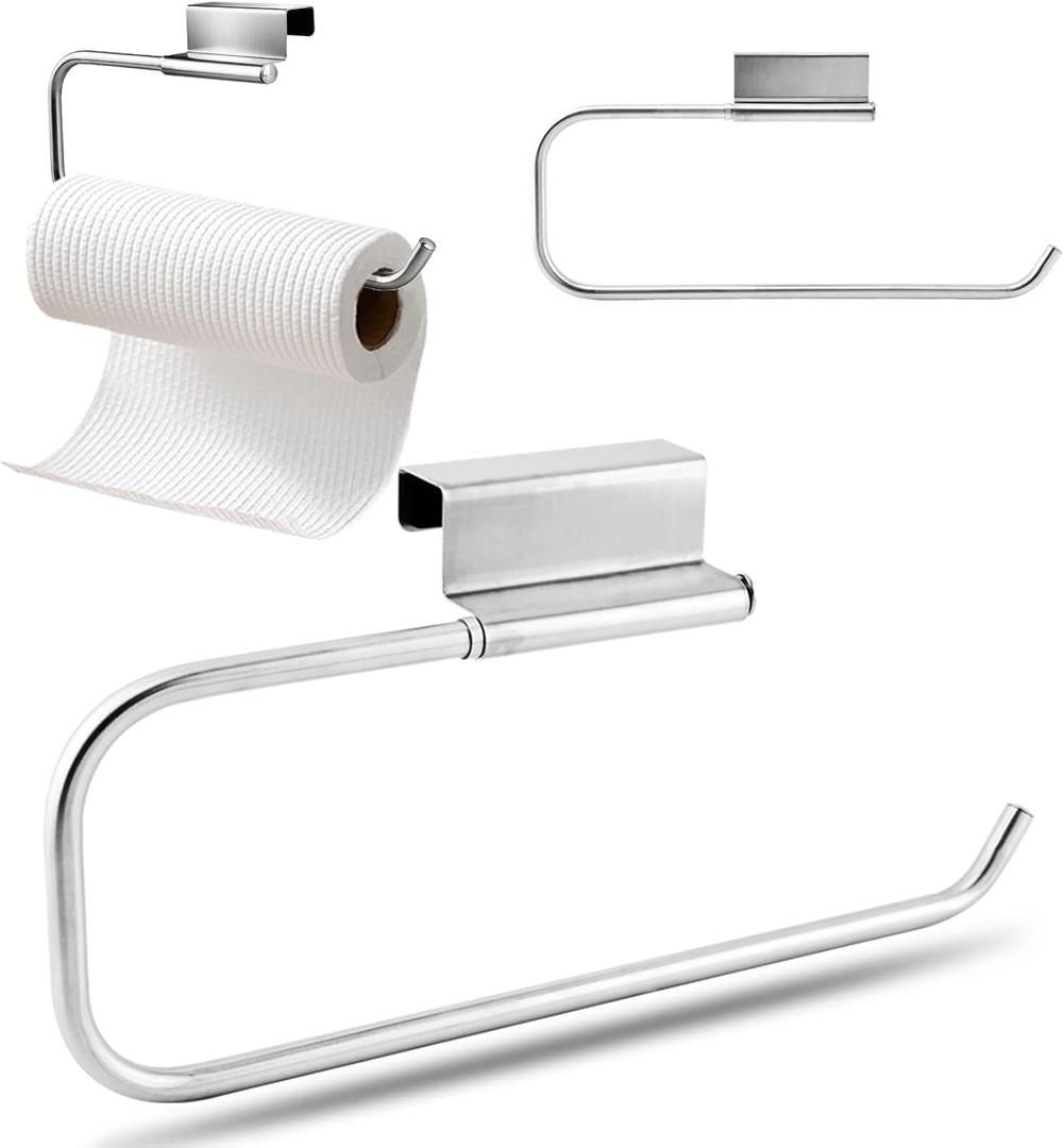 12.4 Inches Cabinet Door Paper Towel Holder No Drill Camper Under Sink Paper Towel Storage Kitchen Tissue Hanger for Bathroom Laundry Room(Color:Silver)