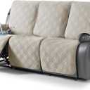 TAOCOCO 100% Waterproof Recliner Sofa Covers 3 Seater Split Couch Covers for 3 Cushion Reclining Couch with Straps, Non Slip Reclining Couch Covers Furniture Protector for Kids Pets(3 Seater, Cream)