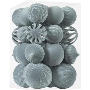 30pcs Velvet Christmas Ball Ornaments, Flocked Shatterproof Christmas Ornaments Hanging Xmas Tree Decorations Set for Home Party Holiday Decor (Multi-Size, Grey)