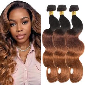Human Hair Bundles 22 24 26 Inch T1B/4/30 Omber Body Wave Bundles Human Hair Chocolate Light Brown Unprocessed Brazilian Virgin Quick Weave Hair for Black Women
