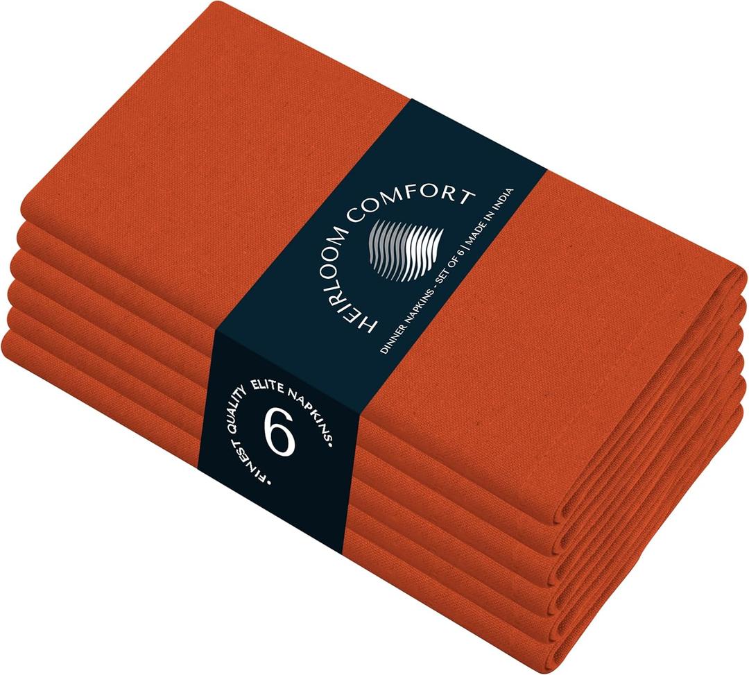 Orange Cloth Napkins 17"x17" - Set of 6-100% Cotton, Durable, Absorbent, Soft, Washable - Ideal Hotel Quality Table Linen for Dinner, Rustic Weddings, Summer, Everyday Dining