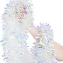 20FT/6M Christmas Tinsel Garland Iridescent Metallic Tinsel Twist Garland Glitter Foil Hanging Decoration for Xmas Tree Decoration Wedding Party Supplies (White)