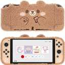 GeekShare Cute Plush Protective Case Cover Compatible with Switch - Shock-Absorption and Anti-Scratch - Plush Bear (for Switch OLED)