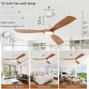 Ceiling Fans with Lights, 52 Inch Ceiling Fan with Remote/APP Control,3CCT Dimmable Light,Noiseless Reversible DC Motor,3 Solid Wood Blades,Indoor/Outdoor Ceiling Fans for Bedroom,Farmhouse,Patio