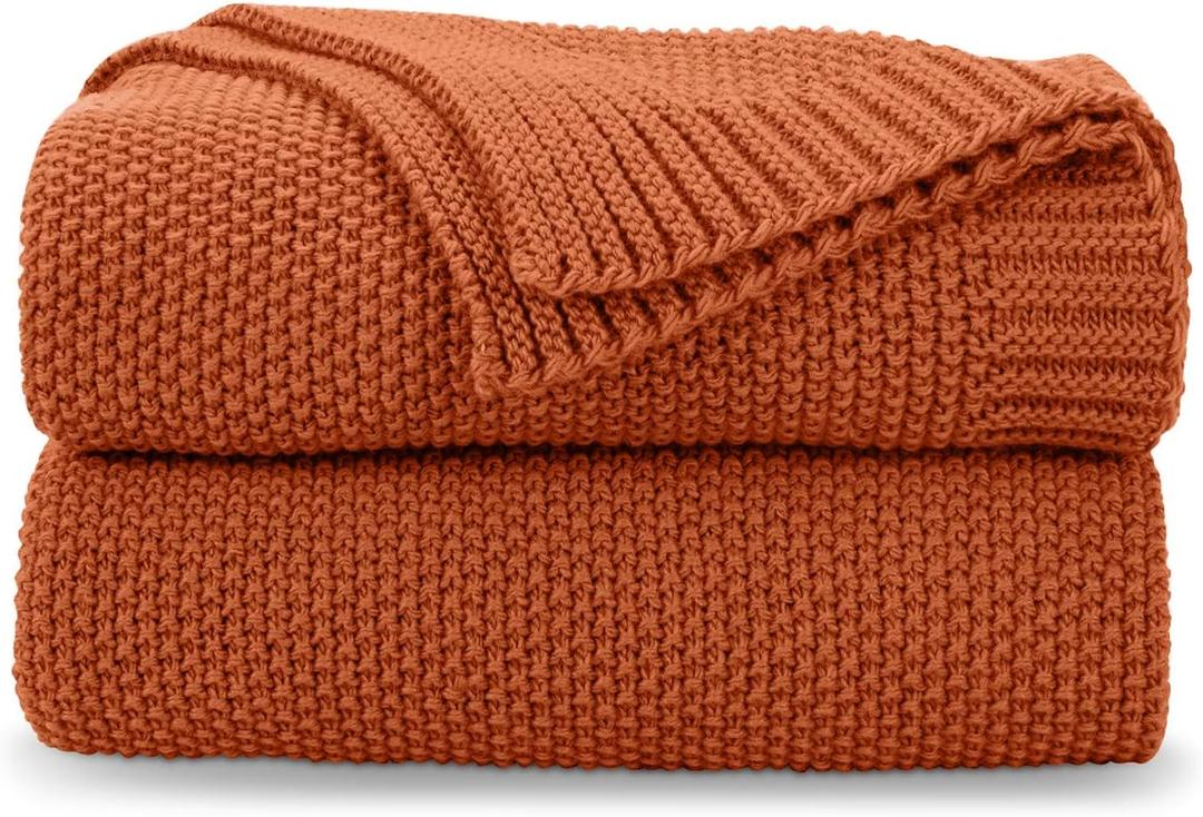 CozeCube Orange Throw Blanket for Couch, Soft Cozy Cable Knit Throw for Bed Sofa Living Room, Lightweight Warm Decorative Farmhouse Christmas Blanket, 60"x80", Burnt Orange