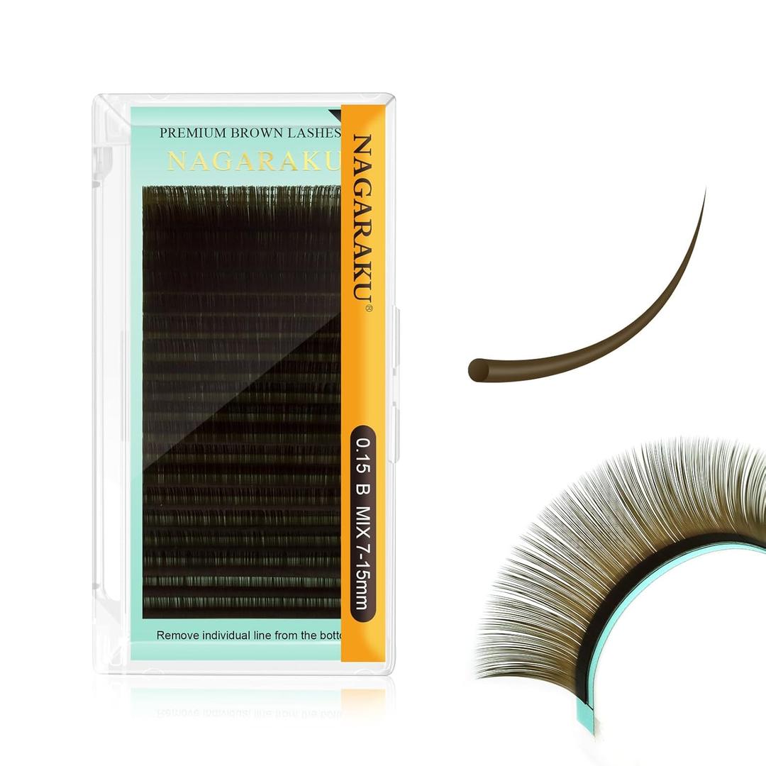 NAGARAKU Natural Brown Color Eyelash Extensions 0.15mm B curl 7-15mm Mix Tray Individual Lashes Classic Faux Mink Volume 20 rows Soft Eyelash Supplies