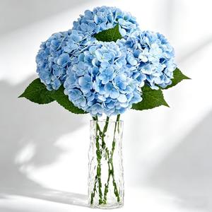 VUAHAUL 4 PCS Real Touch Hydrangea Artificial Flowers 20.5", Blue Latex Faux Hydrangeas Large Fake Flowers with Stems Leaves for Family Table Wedding Bouquets Party Home Decor (4, Blue, 20.5'')