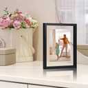 Trwcrt 5x7 Floating Picture Frames Set of 4, Double Glass Photo Frame Display up to 7 x 9 Photos for Desktop or Wall Hanging, Black