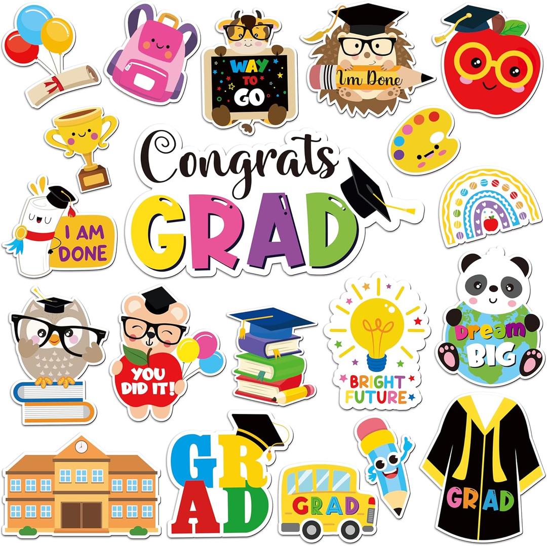 JAPBOR Graduation Car Magnet Decor - 20PCS Kindergarten Graduation Decoration Magnetic, Preschool Graduate Refrigerator Magnetic Stickers, Congrats Grad Fridge Magnets for School Classroom Home Decor