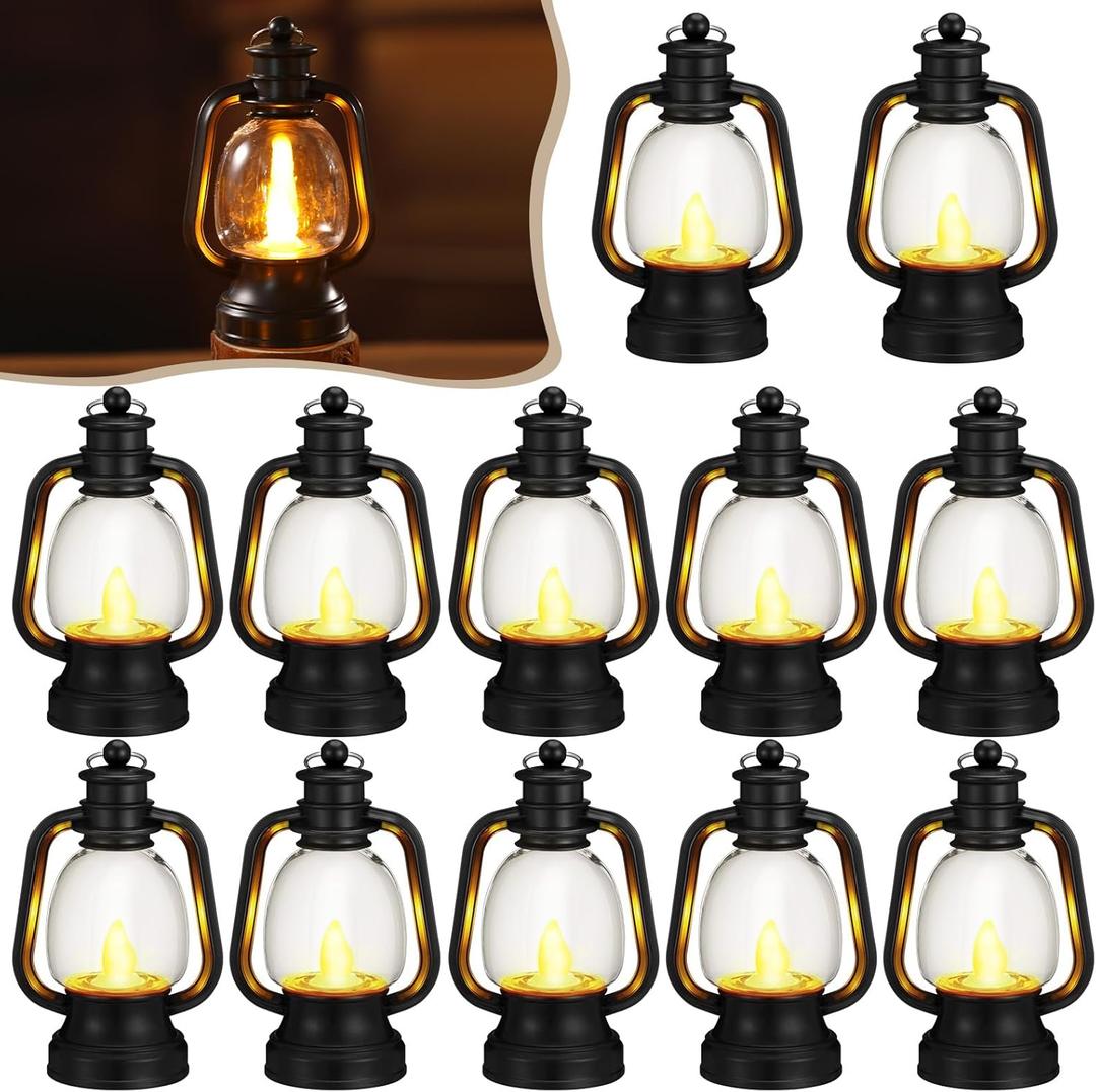 Ferraycle 12 Pcs Mini Lantern Decor 4 Inch Western Lantern Table Centerpiece Small Vintage Camping Hanging Lamp Ornaments Bulk for Cowboy Cowgirl Wedding Halloween Christmas (6 Inch,Black)