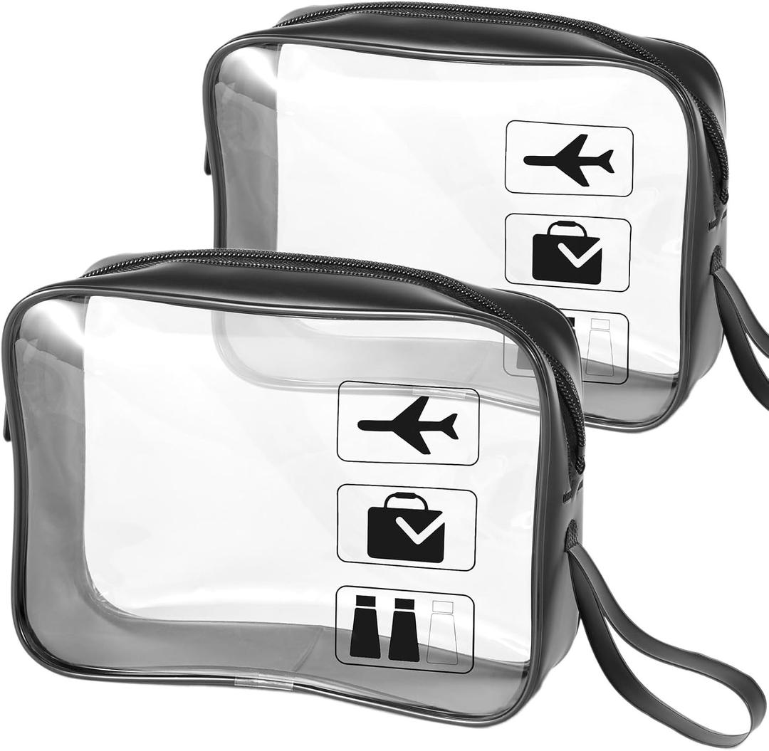 TSA Approved Toiletry Bag 2 Pack Carry on Airport Airline Compliant Bag,Clear Travel Bags for Toiletries,Clear Makeup Bags Quart Size Traveling, Black