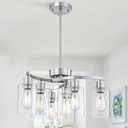 6-Light Modern Chandelier, Brushed Nickel Dining Room Light Fixture, Farmhouse Industrial Chandelier Hanging Over Table, Height Adjustable Pendant Lighting for Kitchen Island Foyer, Clear Glass Shade