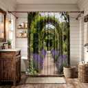 Batmerry European Flowers Scenery Garden Decoration Shower Curtain, Colourful English Summer Garden Path Arch Decor Shower Curtain for Shower Stall Bathroom Waterproof of Standard Size 72x72 Inch