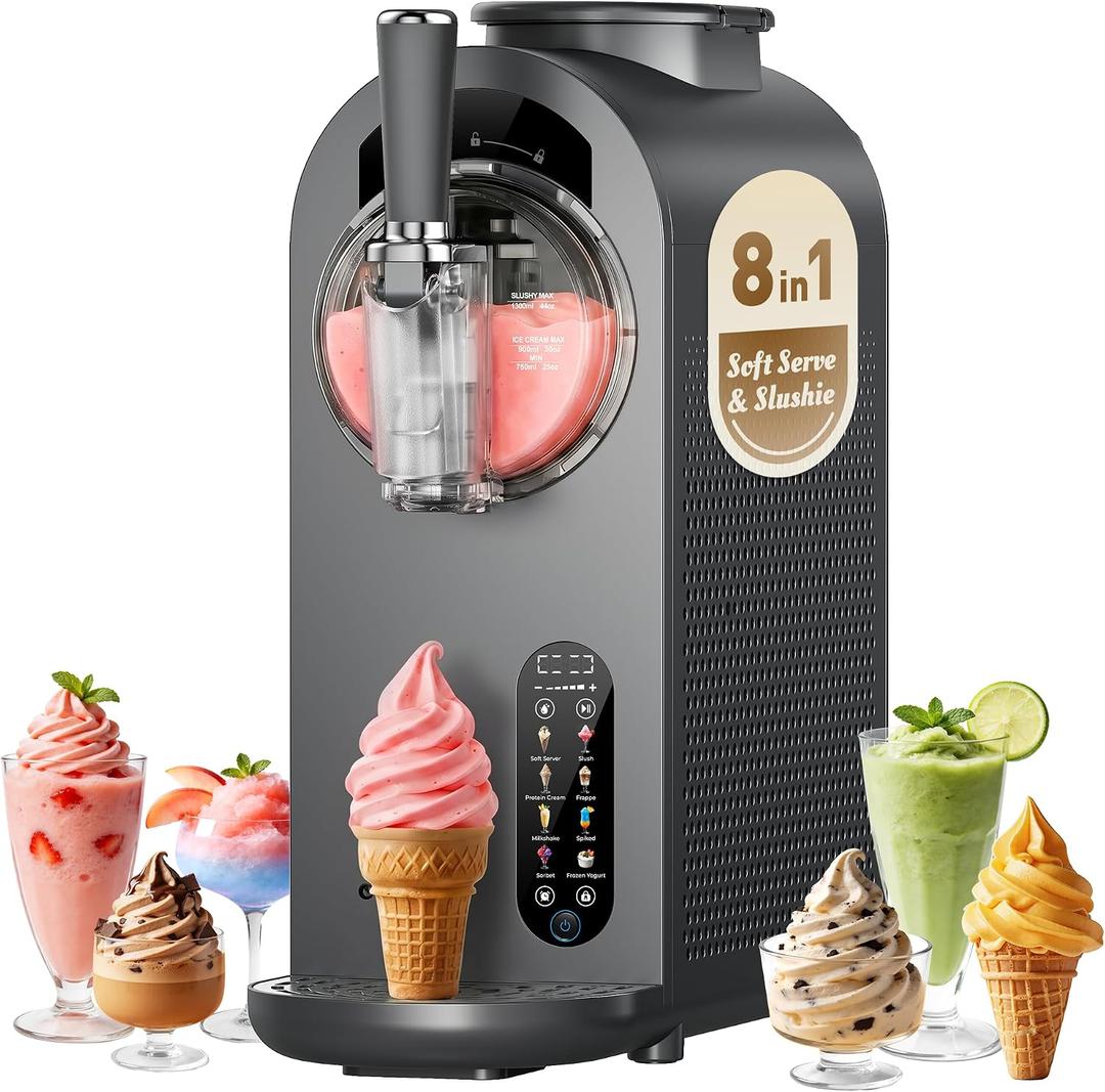 Alcarin 2 in 1 Slushie Machine & Soft Serve Ice Cream Maker Machine
No Ice Needed, 8 Pre Sets, Frozen Drink, Protein Ice Cream, Milkshake, Frappe, Spiked, Sorbet, More for Homemade Frozen Treat