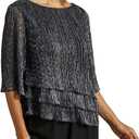 Women's 3/4 Sleeve Sparkle Tops Ruffle Shiny Blouses for Women Dressy Casual Pleated Layered Flowy Chiffon Shirt (S)