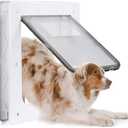 Weatherproof Plastic Dog Door with Secure Locking Panel, Durable White Pet Door  for Large Dogs & Pets, Easy Install for Interior & Exterior Doors, Walls, Screens