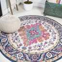 JONATHAN Y Boho Vintage Blue/Multi 5' Round Area Rug, Bohemian Flair Medallion, Floral Easy-Cleaning High Traffic for Living Room, Bedroom, Kitchen, Pet-Friendly, Non Shedding (BMF106A-5R)