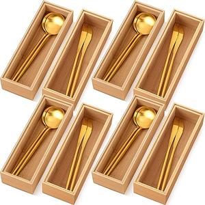 Kigley 8 Pieces Bamboo Drawer Organizer Kitchen Utensils Wooden Utensil Stackable Wooden Storage Box Bamboo Silverware Tray for Drawer(9 x 3 x 2 Inch,Wood)