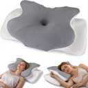 Cervical Neck Pillow, Ergonomic Side Sleeper Pillow for Pain Relief, Cooling Pillow for Sleeping, Neck and Shoulder, Contour Orthopedic Memory Foam Pillows for Back Stomach Sleepers Grey White
