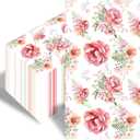 100Pcs Floral Paper Napkins Watercolor Spring Wild Flower Napkin Disposable Guest Bathroom Hand Towels Pink Floral Napkins for Wedding Bridal Baby Shower Tea Party Birthday