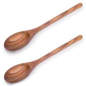 HAKSEN 2PCS Wooden Cooking Spoons, Natural Acacia Wood Kitchen Utensil, 12Inch Large Wooden Mixing Spoons for Nonstick Cookwares, Comfort Grip, Durable, Kitchen Gifts for Women, Cooking Gifts for Men