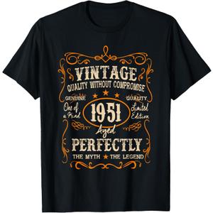 Vintage 1951 74th Birthday Gifts 74 Year Old For Men Women T-Shirt (Small, Black)