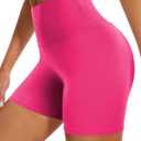 DHSO High Waisted Biker Shorts for Women-5" Tummy Control Fitness Athletic Workout Running Yoga Gym Shorts (Small-Medium, Rose Red)