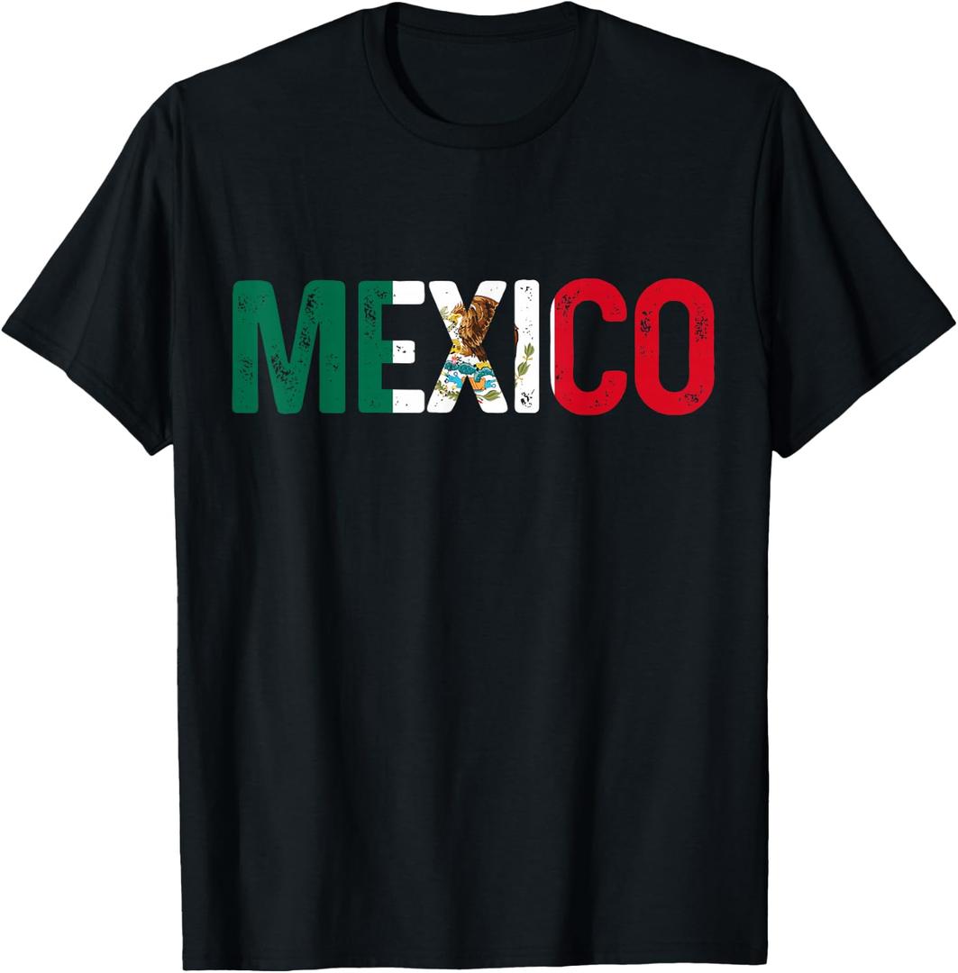 Mexico Mexican Flag Vintage Pride T-Shirt Small (Black)