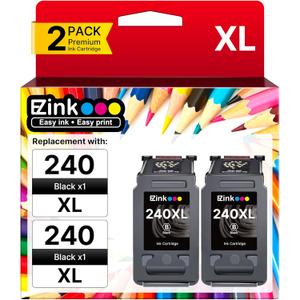 240XL Ink Cartridge Replacement for Canon 240XL Black Ink Cartridge, PG-240XL PG240 Works with PIXMA PIXMA MG3620 TS5120 MG3520 MG3220 MG2120 MG4220 MX392 MX452 MX522 Printer, 2 Pack Black