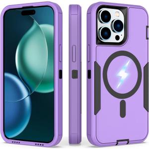 Designed for iPhone 16 Pro Max Case, Strong Magnetic, Compatible with MagSafe, Dual Drop Protection, Dustproof, Non Fading, Non Yellowing, Matte Anti Slip,for Men and Women, Purple Black