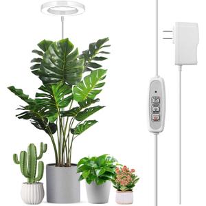 LORDEM Full Spectrum LED Grow Light, 72 LEDs, 4 Brightness Settings, Auto On/Off Timer, Height Adjustable, Ideal for Indoor Plants (1 Pack, White-6.3in)