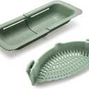 Adjustable Over the Sink Colander Strainer, Silicone Clip On Strainer for Pots Strainers and Plastic Colanders Drainer Basket for Food Pasta Vegetables Kitchen, Extendable 14.5"-19.5", Green