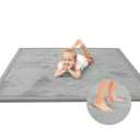Baby Play Mat for Floor,1.3" Thick Elasti-Foam 7450 Playpen Mat for Toddlers Infant Kids, Water-Repellent Soft Coral Velvet for Tummy Time, Non-Slip Backing for Crawling, Tatami Style(Light Grey)