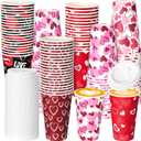 100 Pcs Valentine's Day Disposable Coffee Cups with Lids, 16 oz Red Pink Heart Paper Cups Disposable Hot Cocoa Cup for Hot Chocolate Coffee Beverage Valentines Party Supplies, 5 Styles