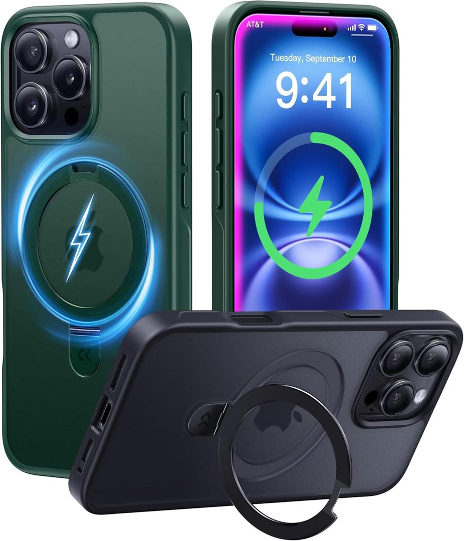 CASEKOO Designed for iPhone 16 Pro Case with Magnetic Invisible Stand [Military Drop Protection] [Compatible with MagSafe] Shockproof Slim Translucent Matte Case 6.3 Inch, Green
