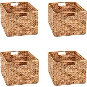 Trademark Innovations Large Foldable Rectangle Woven Wicker Basket Bins for Storage (Set of 4)